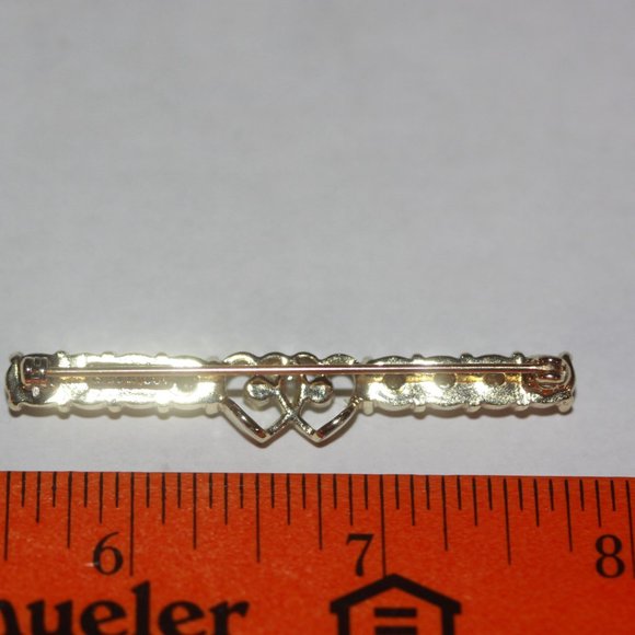 Vintage Sarah Coventry Bar Brooch Pin Heart Faux Pearls Rhinestone  #25 - Picture 2 of 2